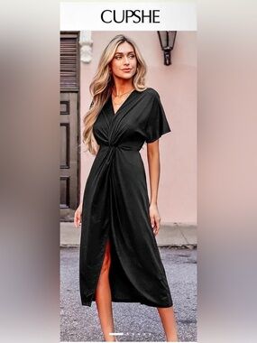 CUPSHE Black Twist Front Midi Dress Black Midi Dress